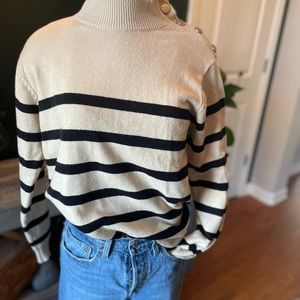 Black & white stripe shoulder button sweater